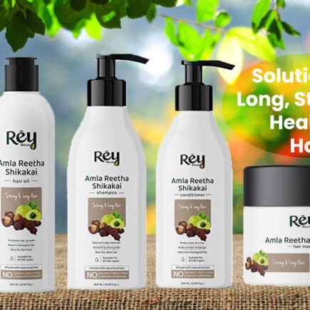 Get Long, Strong & Healthy hair with Rey Naturals Amla Reetha Shikakai Hair Oil, Shampoo, Conditioner & Hair Mask