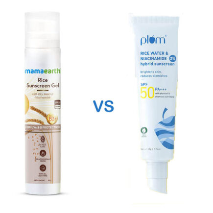 Mamaearth Rice Sunscreen Gel VS Plum 2% Niacinamide & Rice Water Sunscreen