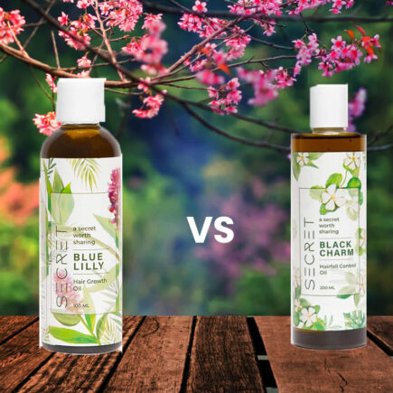 SECRET Blue Lilly hair oil VS SECRET Black Charm hair oil