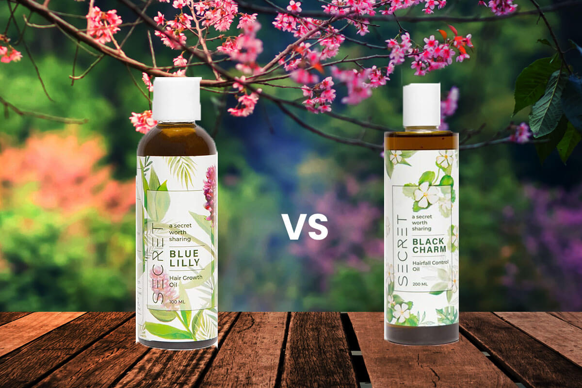 SECRET Blue Lilly hair oil VS SECRET Black Charm hair oil